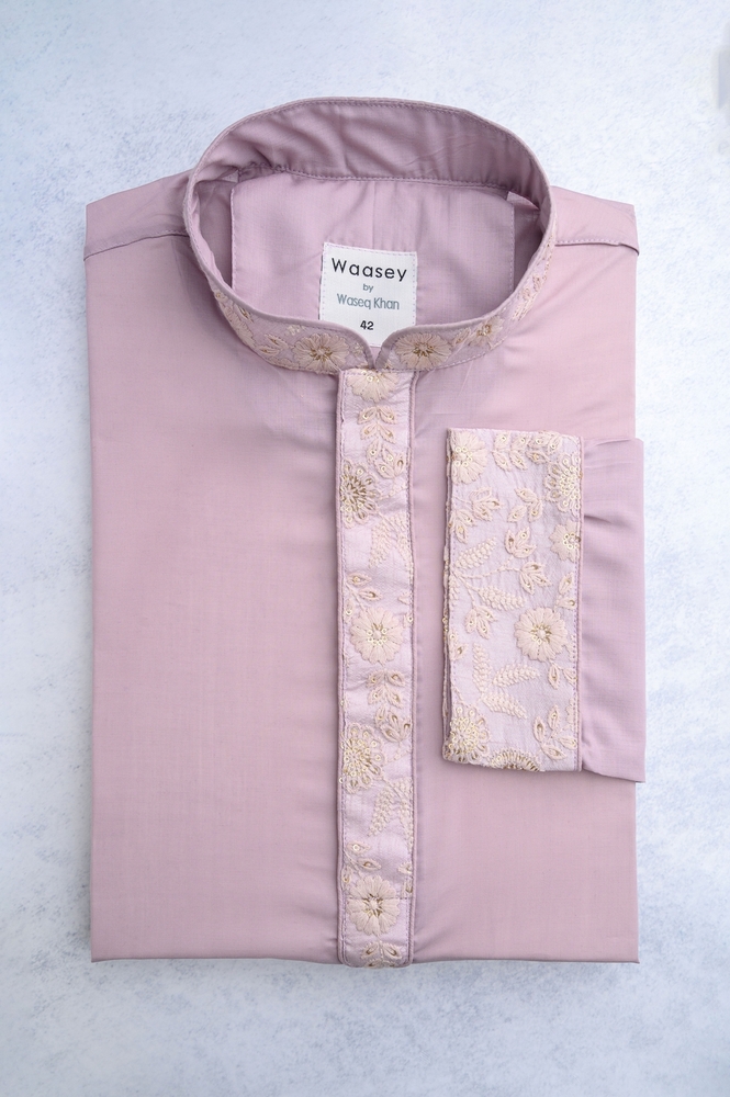Pink Panjabi with Detailed Collar, Placket & Cuff